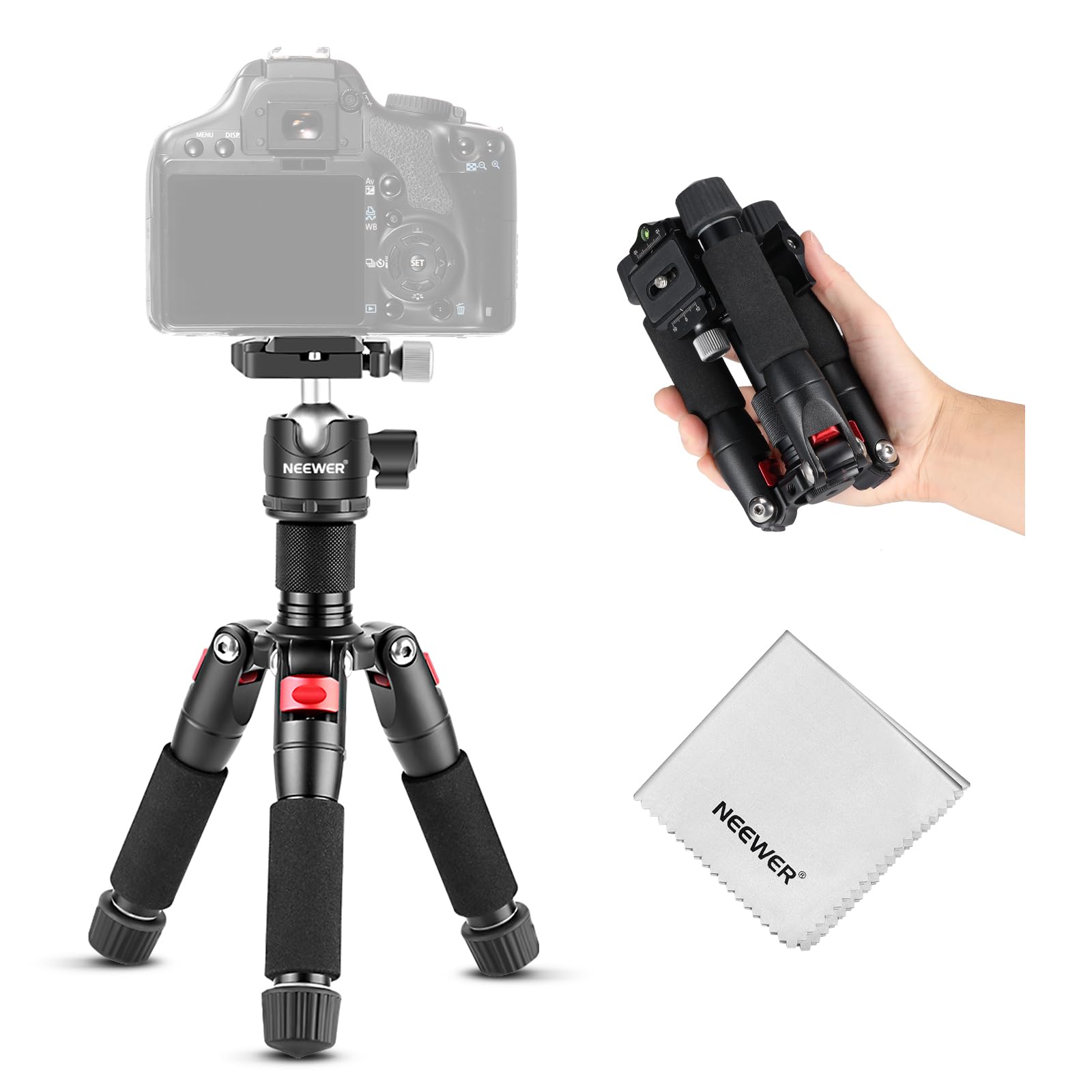NEEWER Mini Tischstativ, 20'' Aluminiumlegierung Stativ, tragbarer Reiseständer, 360°Kugelkopf, 1/4" Schnellwechselplatte für DSLR Kamera Camcorder Videoaufnahmen max. Last 11 lbs, Reinigungstuch