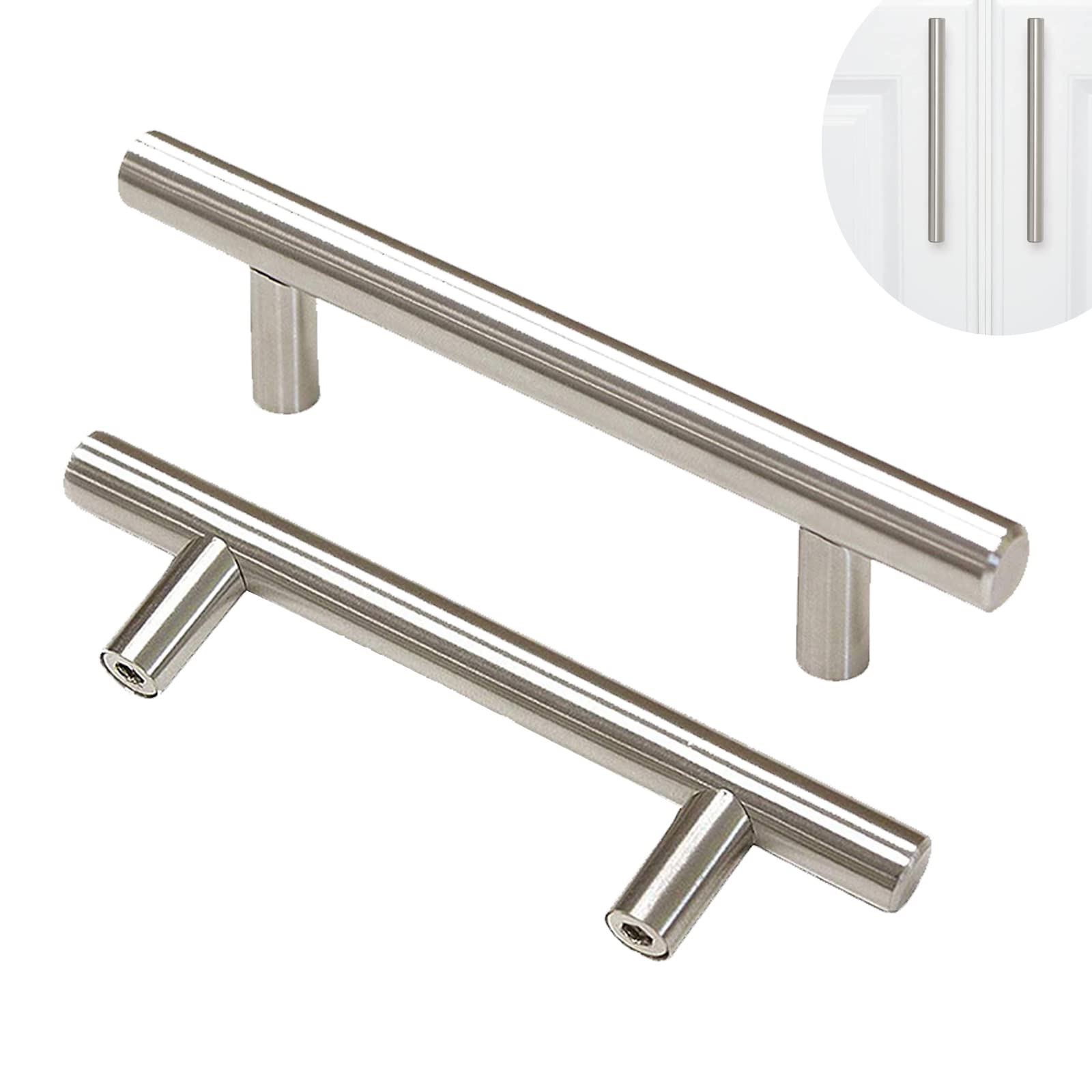 SRHIMEOS Lot de 2 Poignées de Porte de Placard en Acier Inoxydable Entraxe pour Porte d'armoire Poignées de Porte de Cuisine avec Vis(Argent) (Hole Distance 64mm)