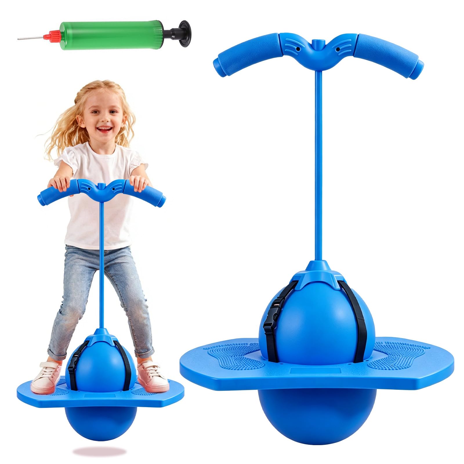 Pogo Jumper with Handle and Ball Pump, Balance Jumping Ball for Kids Teens Adults,Pogo Balls Bouncing Balls with Handle, Pogo Stick Bounce Ball Jump Toy with Non-Slip Foot Pads, Indoor Outdoor