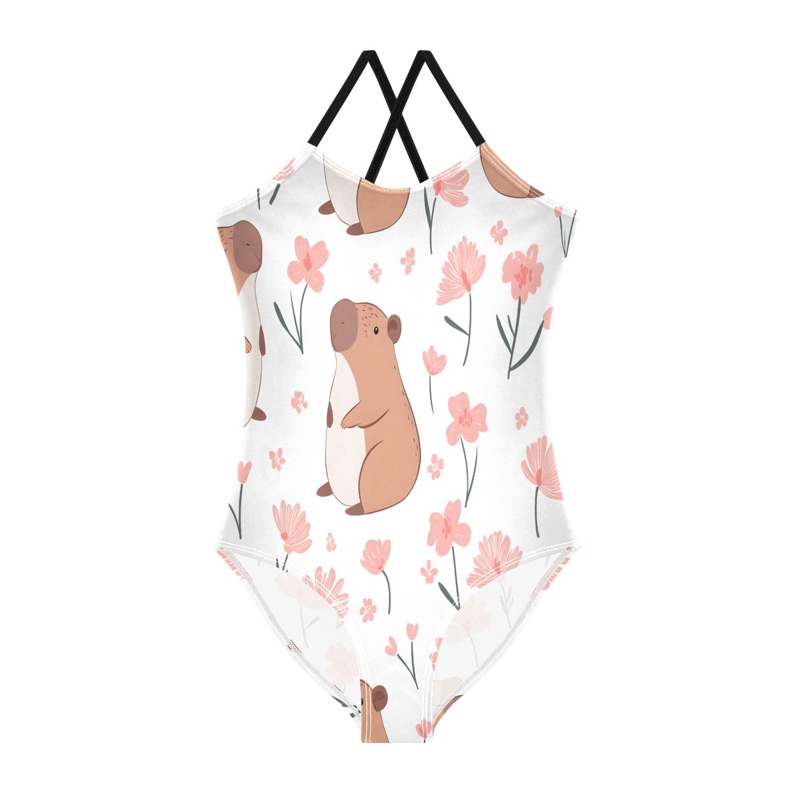 Capibara Pattern Girls One-Piece Swimsuit Beach Swim Bathing Suit