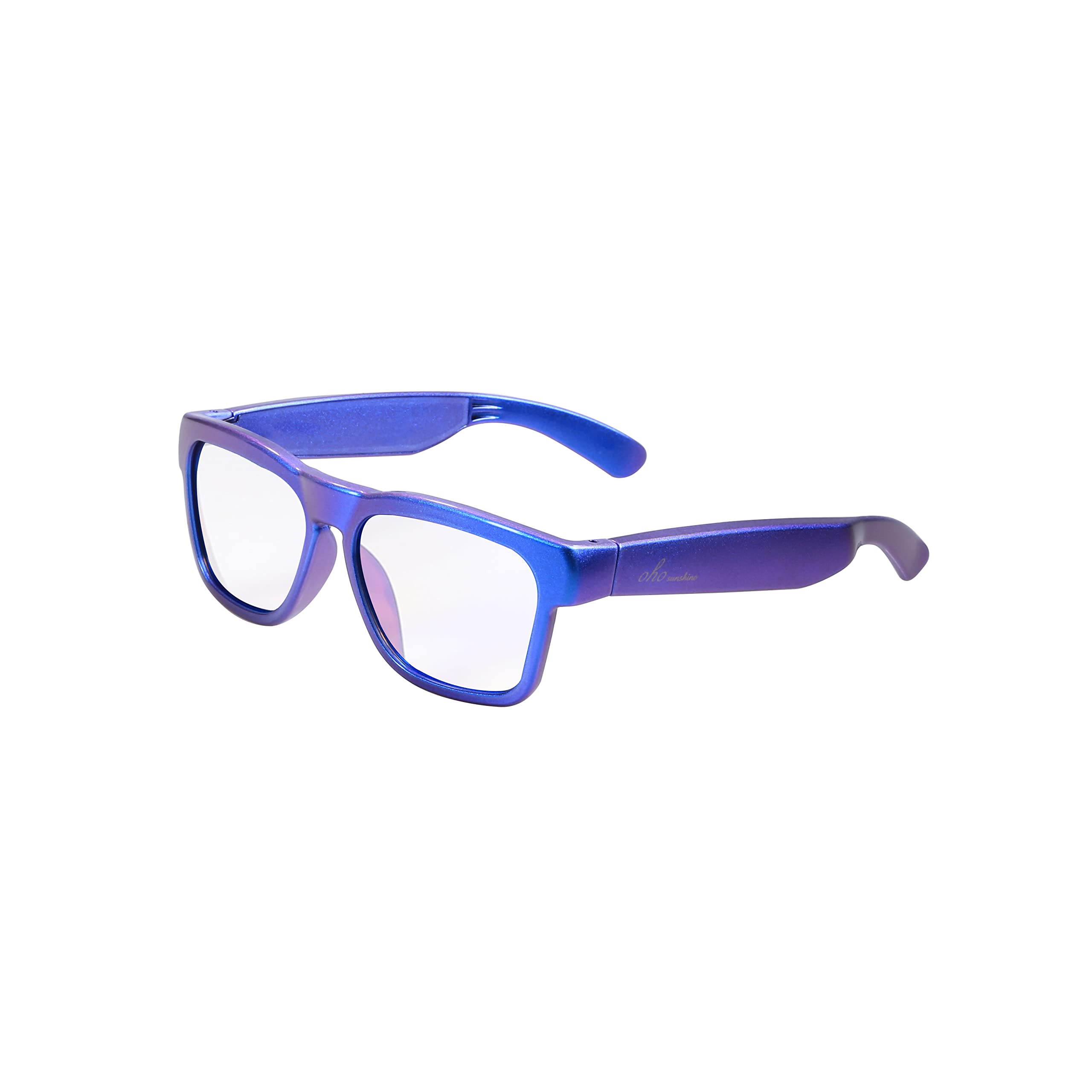 OhO Bluetooth Sunglasses,Voice Control and Open Ear Style Smart Glasses to Listen Music and Calls,UV400 Polarized Lens, Shiny blue frame-Blue light blocking lens, Adult