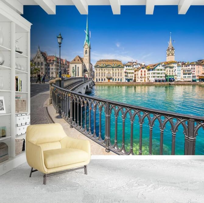 Papier peint photo 3D paysage de Zurich 200x140 cm pour decoration murale de salon