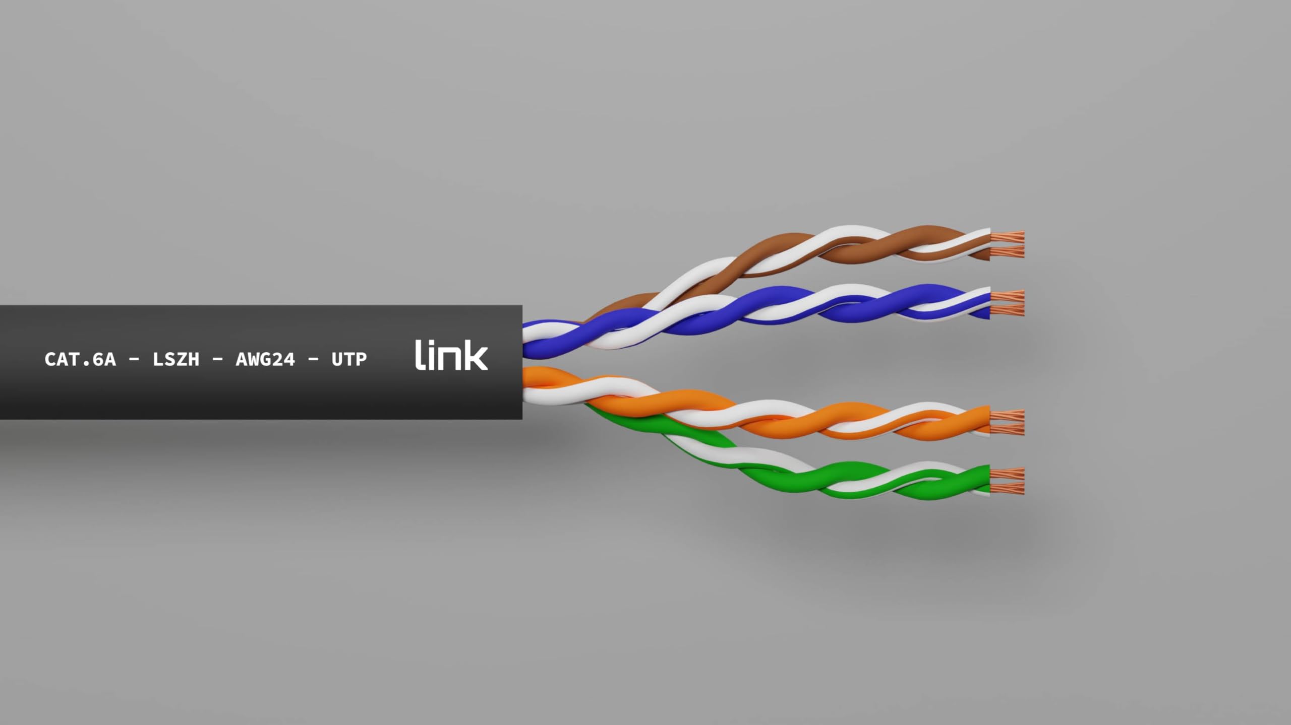 LINK LK6A100BL - Matassa Cavo di rete categoria 6A U/UTP LK6A100BL (100 metri, nero) – Guaina LSZH a bassa emissione di fumo – Conduttori in rame AWG24 con 2 connettori RJ45 preinstallati