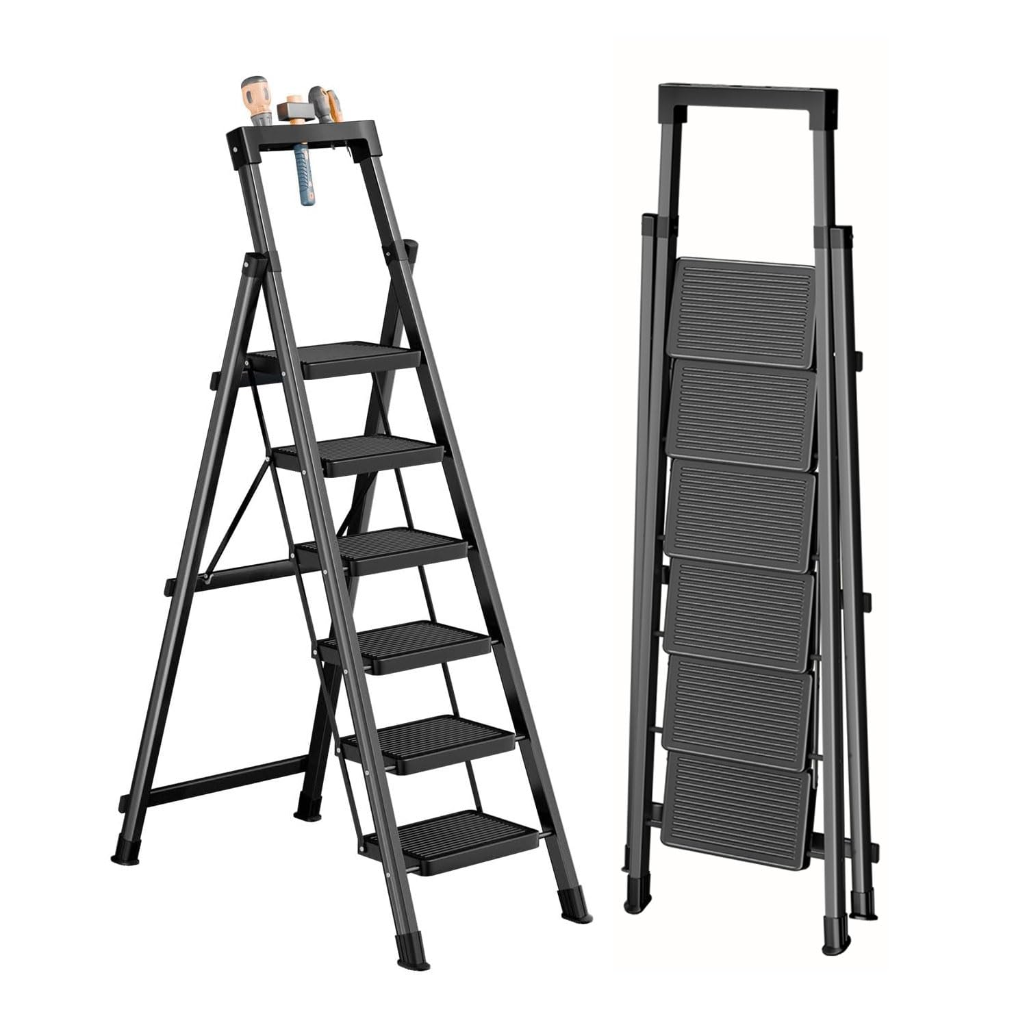 6 Step Ladder with Platform,Heavy Duty Folding Step Stool No Assembly