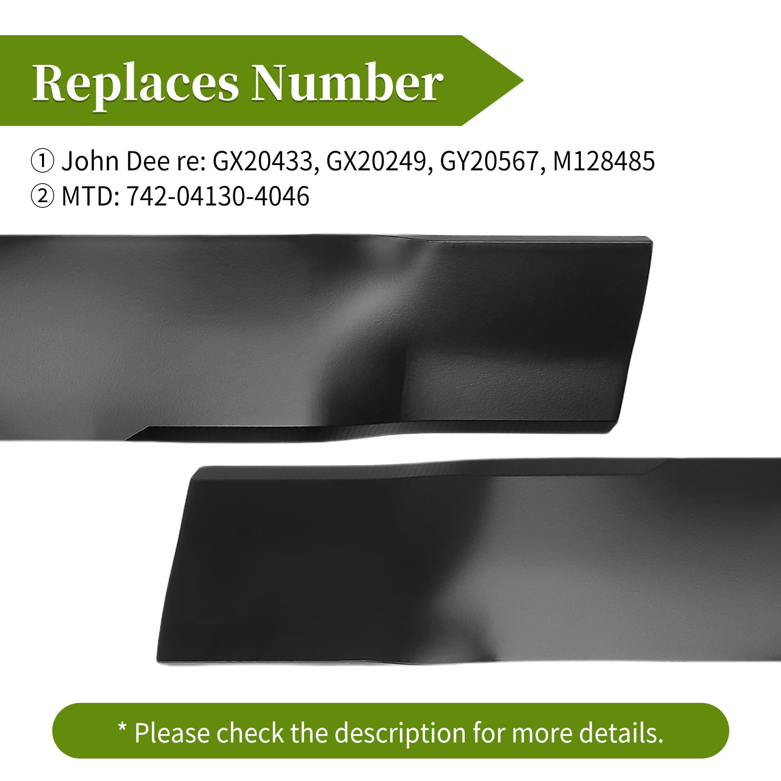 GX20249 - Cuchilla de cortacésped compatible con John Dee re 42 pulgadas, GX20433 cuchillas de alta elevación para John Dee re L105 L110 L118 L100 L111 Scotts L1742, repuesto para GY20567,