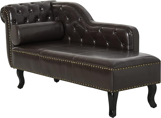 HOMCOM Deluxe Vintage Style Faux Leather Chaise Longue - Dark Brown