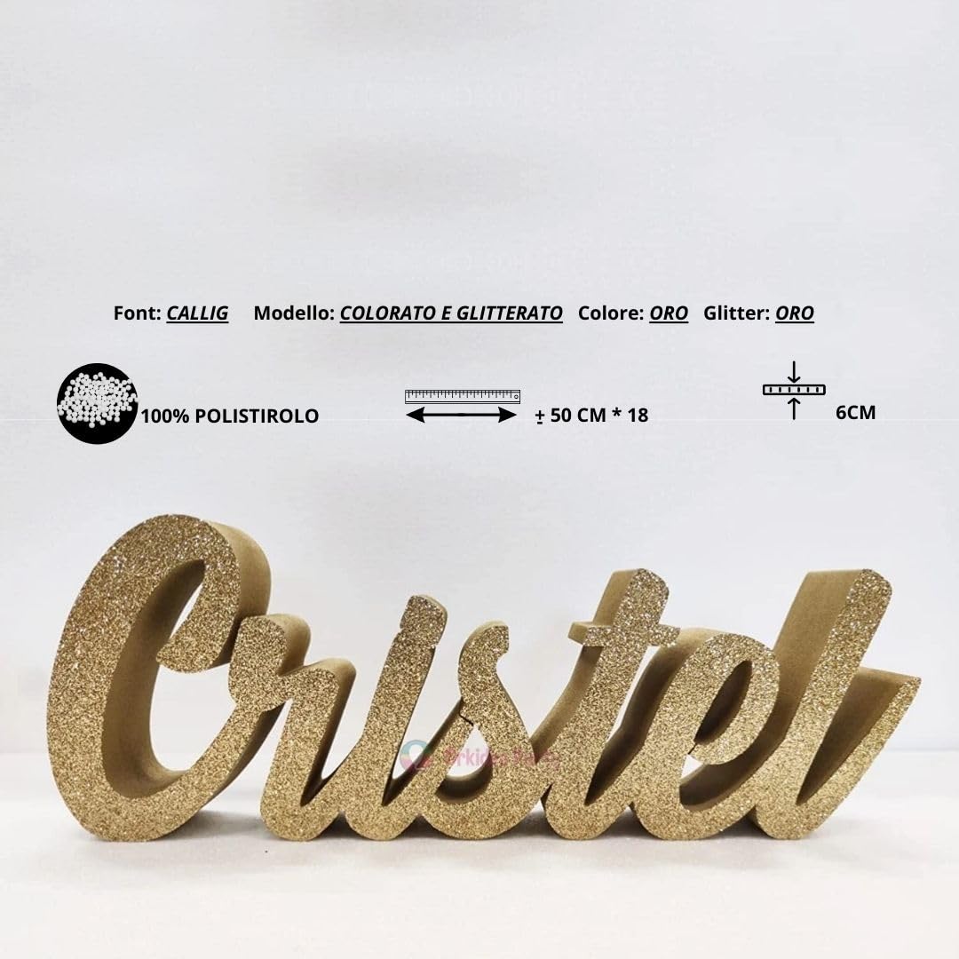 ORKIDEA PARTY nomi in Polistirolo Personalizzabili(SOLO UN NOME PER ORDINE) Nome Scritta con o senza glitter Lettere Decorazione per Feste - Idea Regalo - ALTEZZA 15-17 CM E LUNGHEZZA 50-55 CM.