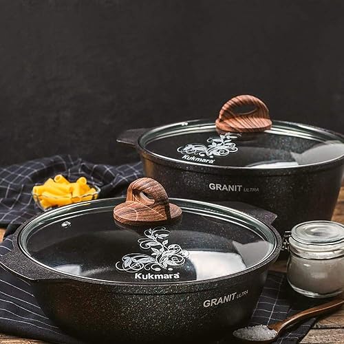 Miniatura 9 de Olla de aluminio con tapa de vidrio "Granit ultra" Olla de cocina (4.2 cuartos de galón))