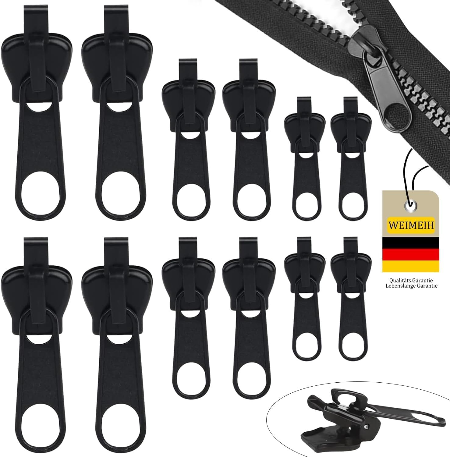 Reissverschluss-ReparaturSet,3 Größen Abnehmbare Reisverschluss-zipper Ersatz,Ohne Zusatzwerkzeuge Einfach Montierbar,Langlebig,Reißverschluss Reparatur set für Jacken,Mantel,Rucksäcke (12) (8)