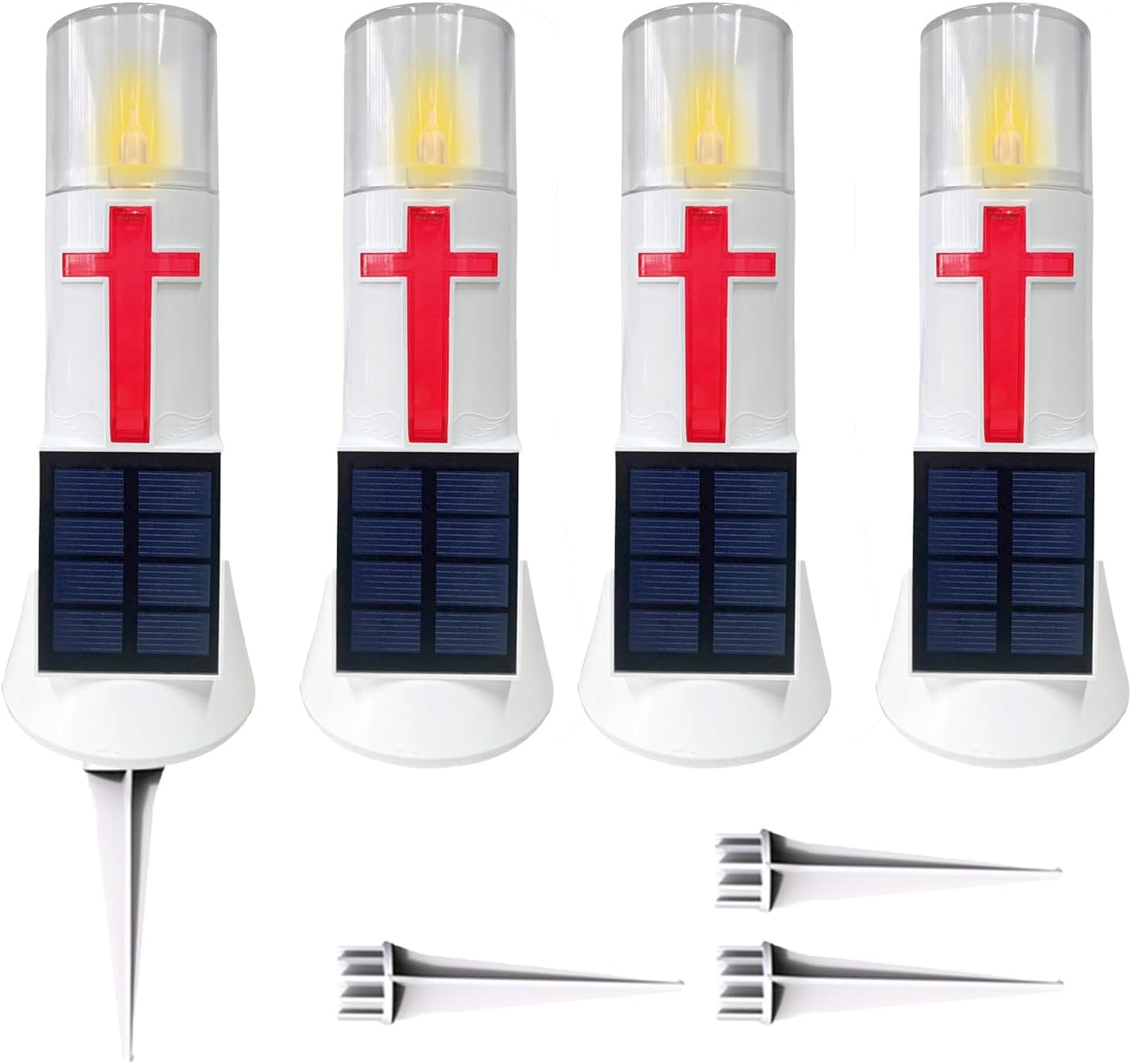 Waterproof Outdoor Solar Powered Flameless Candle LED Light Cross Grave Decoration Cemetery Light Blessed Candles for Home Memorial Decoration,Yard (4PACK)