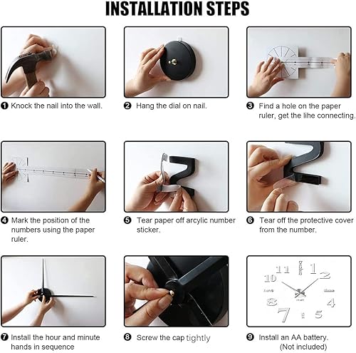 Miniatura 6 de Relojes de pared grandes 3D DIY para decoración de sala de estar, calcomanías de reloj de pared, sin marco, superficie de espejo, calcomanía de