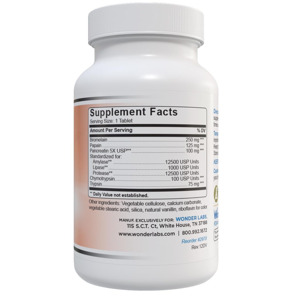 Wonder Laboratories Proteolytic Enzymes | Bromelain Papain Pancreatin Trypsin 550 mg Total with Standardized Amylase, Lipase, and Protease, 300 Tablets — Amazon image 2