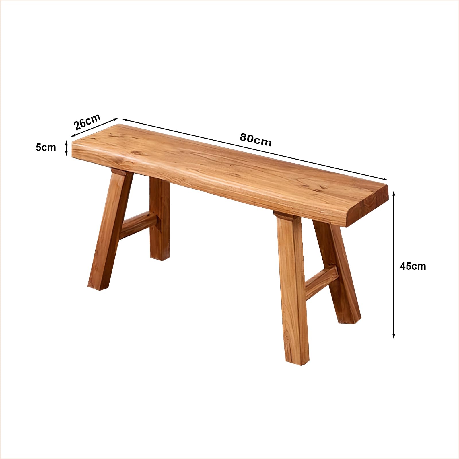 80cm Sitzbank Flur – Landhausstil Massivholz holzbank Esszimmerbank & Bettbank aus extra dickem Hartholz – Ohne Rückenlehne