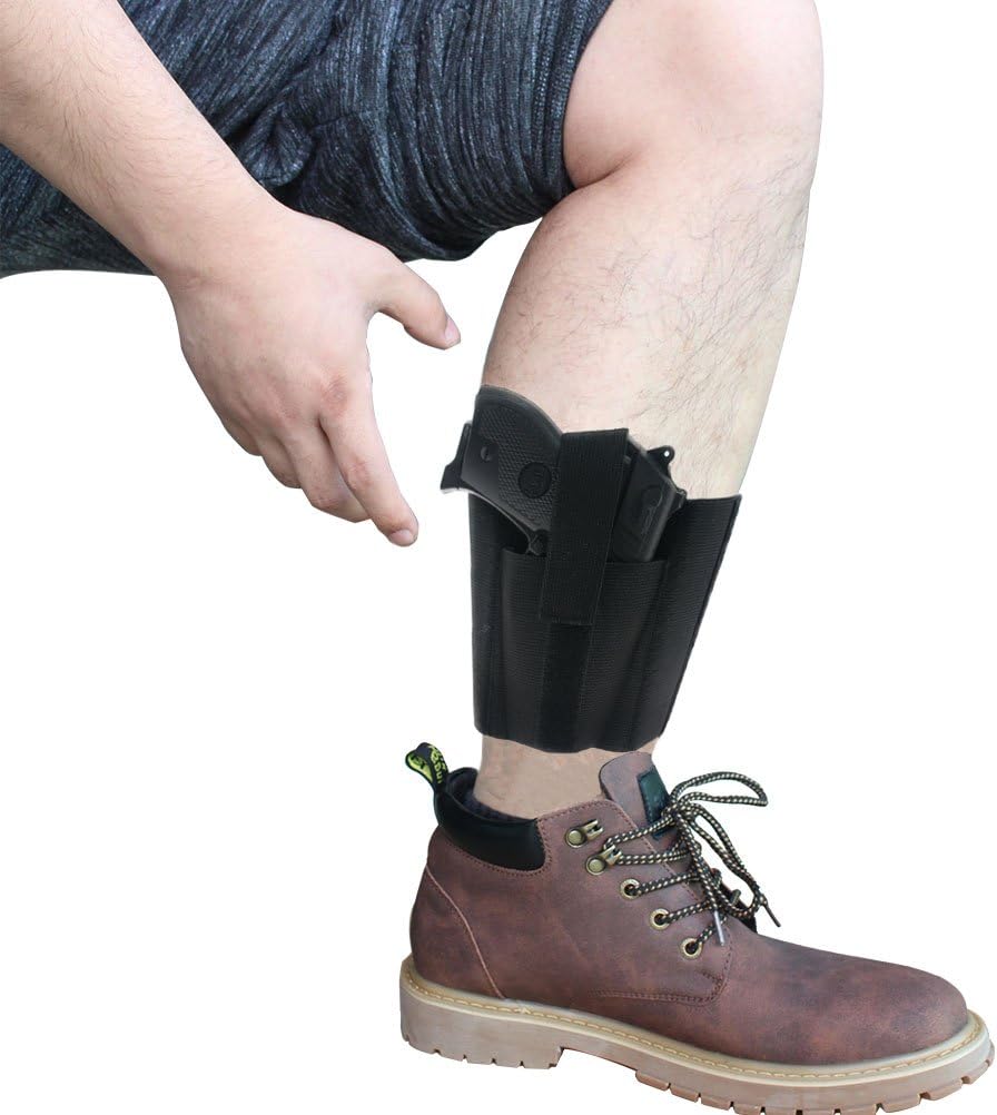 CREATRILL Ankle Holster with Padding for Concealed Carry with Elastic Secure Strap Pistol Concealment for Women Men Fits for Small to Medium Frame Pistols and Revolvor, Black