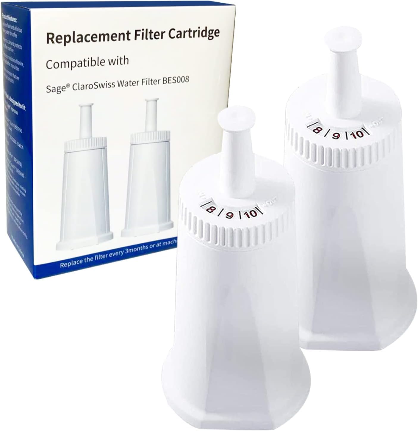 Replacement Water Filter for Breville Sage Oracle Touch,Barista,Claro Swiss,BES008,Bes920,BES878,BES880,BES980,BES990 Espresso Coffee Machine,Part #BES008WHT0NUC1-2 Pack