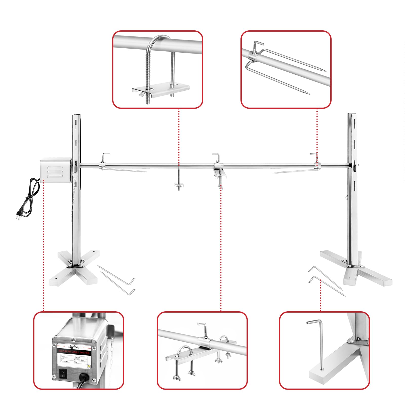 40kg Edelstahl Spanferkelgrill mit Motor BBQ Spießgrill für Schwein Spanferkelgrills, Verwendet für Außenbereich, Camping, Party Spannferkelgriller Motor