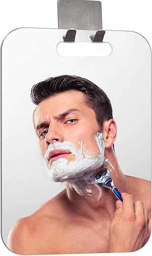 APHUIME Fogless Shower Mirror (11inX7.48in), Anti-Fog Frameless Wall Hanging Makeup & Shaving Bathroom Accessory (Large, Shaver Hook)