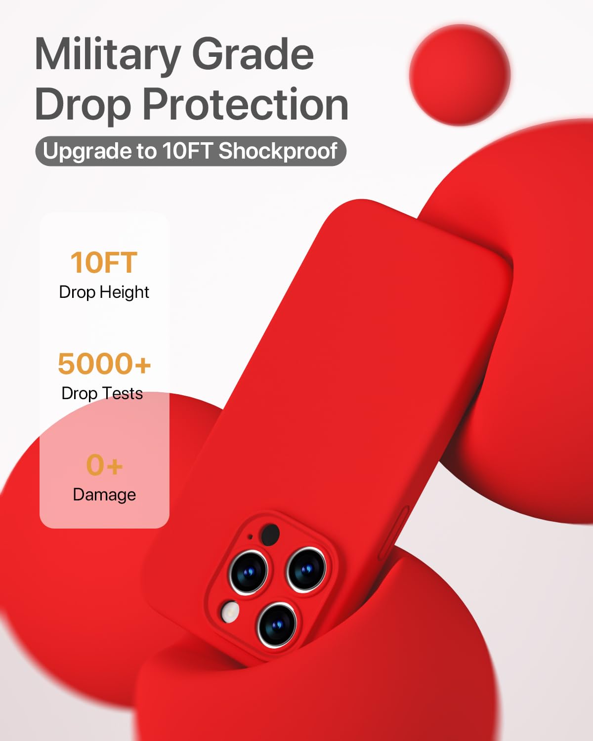 GOODVISH 3 in 1 Silicone Cover per iPhone 15 Pro 6.1" (2023), Custodia con 2 Pellicola Protettiva, Case per Cellulare Ultra Sottile Antiurto Resistente [Protezione Fotocamera], Rosso