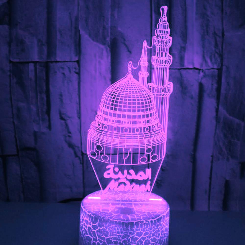 3D Musulman Allah Islamique Veilleuse Lampe Illusion Veilleuses 7 Couleurs Changeantes Acrylique Table Bureau Décoration Lampes Cadeau Enfants