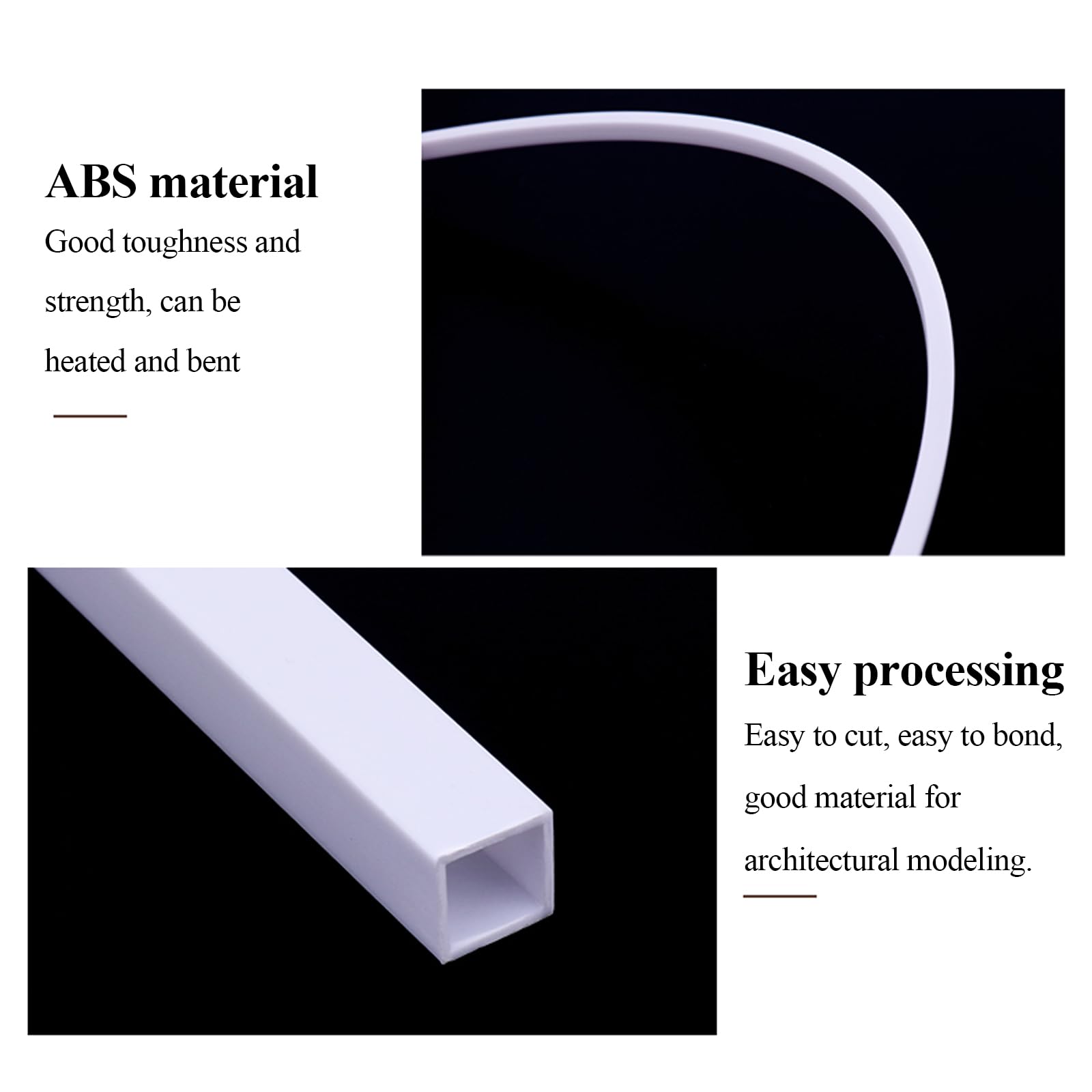 10 szt. rurek kwadratowych ABS, plastikowa rurka modelarska, długość boku 2-10 mm, 500, odpowiednia do modeli architektonicznych(Side length 4mm)