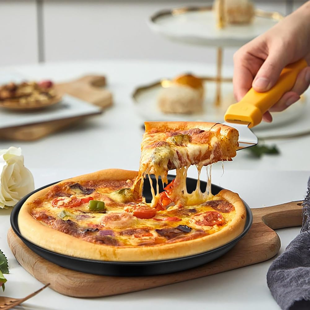 Bloepum Pizza Pan,Non-Stick Pizza Tray, Round Baking Pan for Oven,Healthy Bakeware and Serving Plate, Stainless Steel Core 2pack