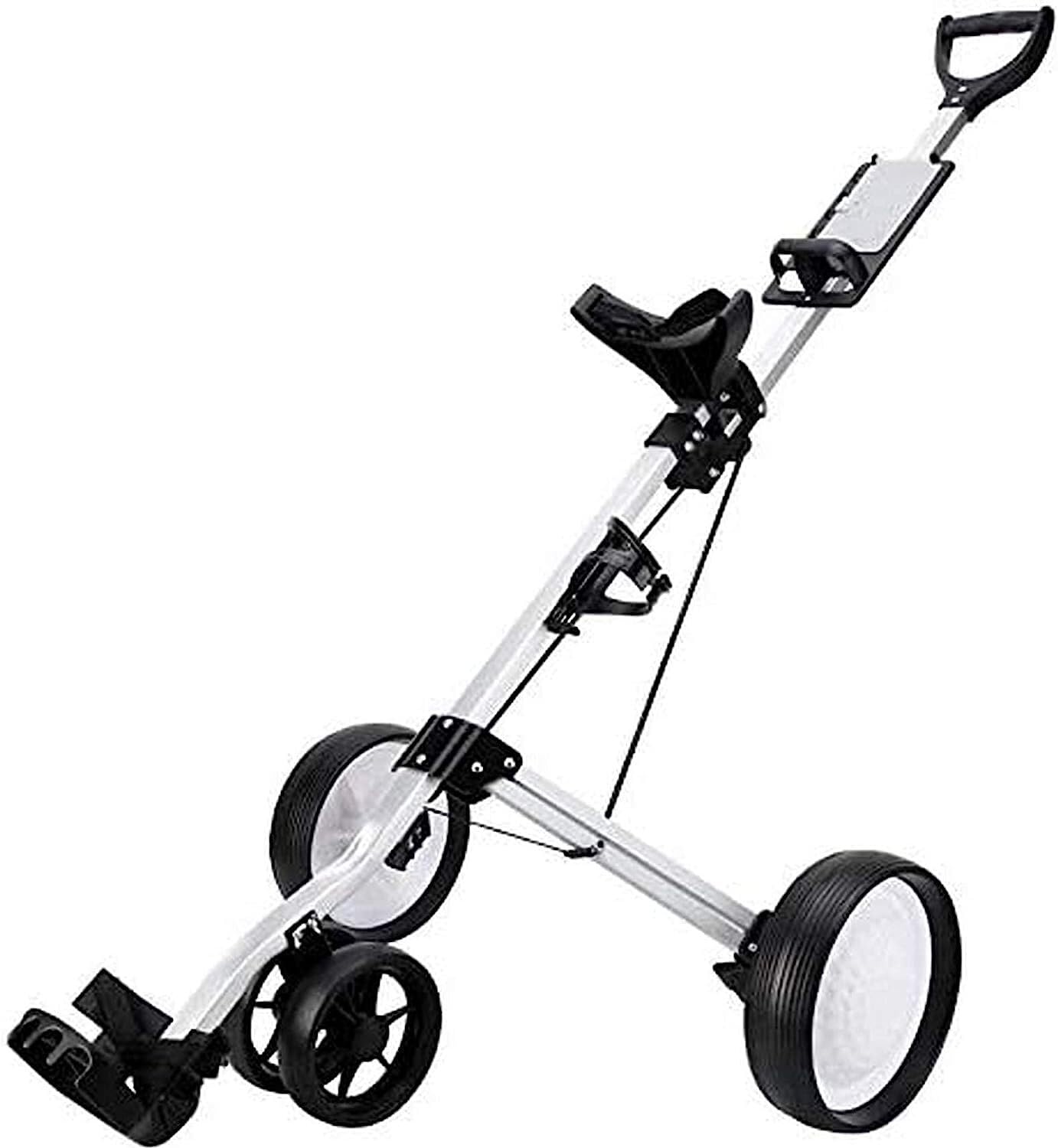 Carrito de golf ligero plegable de 4 ruedas, carrito de golf con tarjeta de puntuación, soporte para bolígrafo y botella (negro)