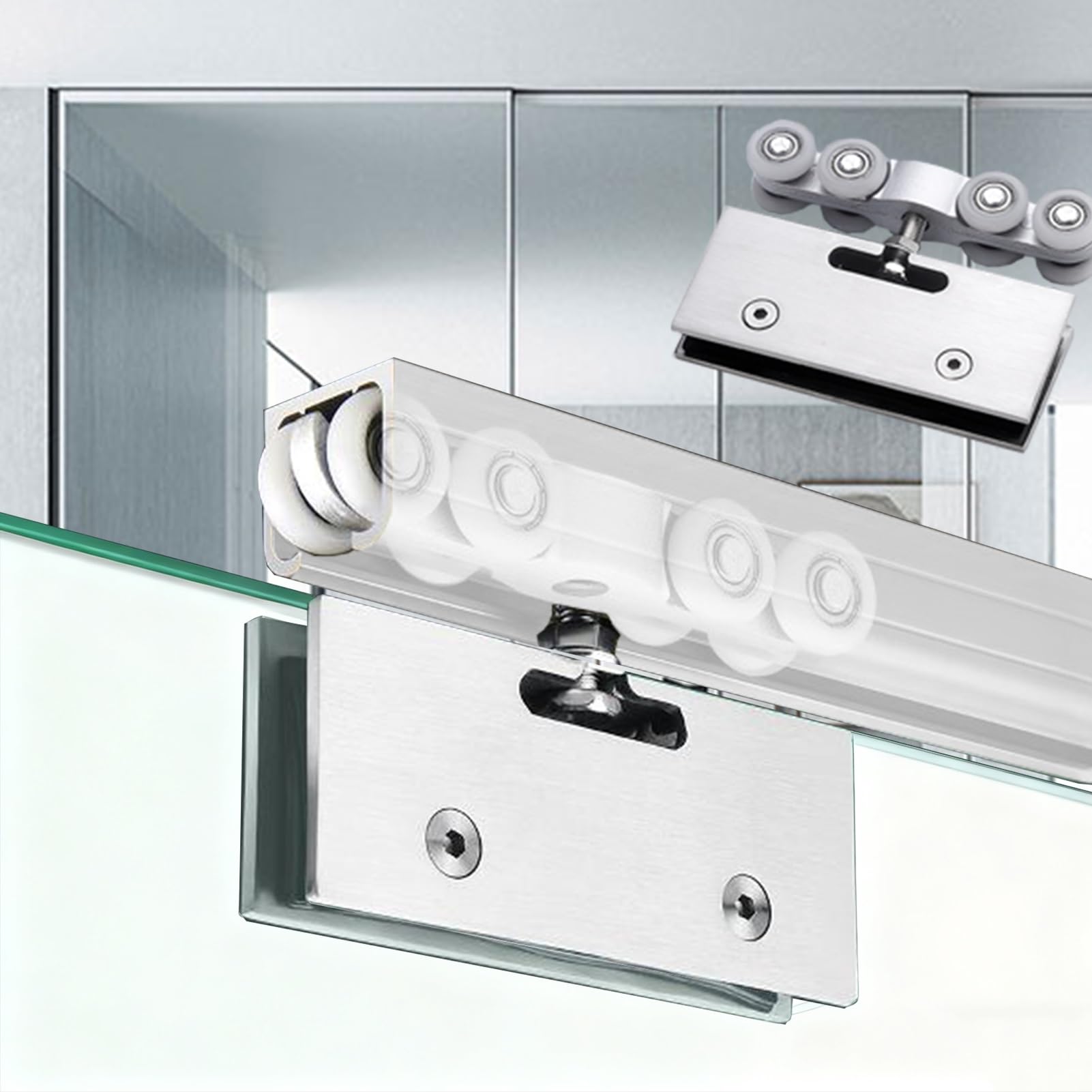 YDHSIKK Glass Sliding Door Track, Frameless Glass Sliding Door Hardware Kit Top Mount Multicolor Multiple Sizes(Silver,320cm (10.5ft))