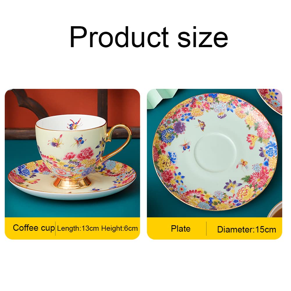 Fanquare Tasse à Thé & Soucoupe Porcelaine Fine Rose & Papillon Doré – 200 Ml Avec Cuillère – Élégance Vintage