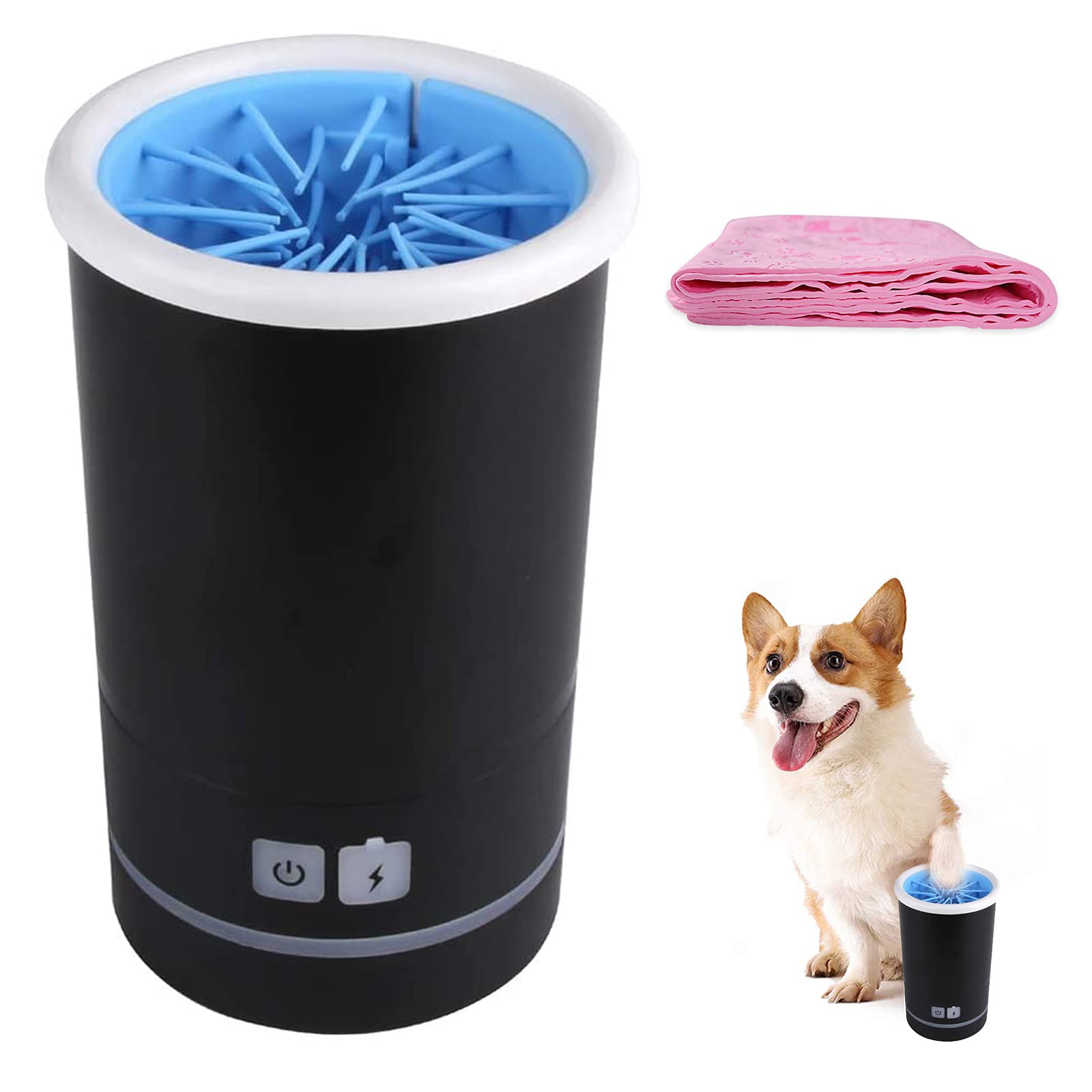 Lave-Pattes électrique, Outil de Nettoyage des Pattes Chien et Chat for boueuses avec Cordon USB Serviette(Black,L)