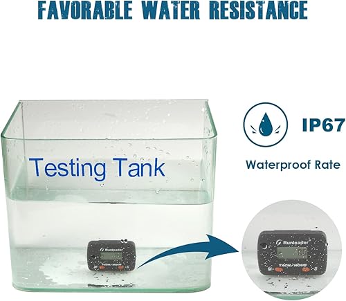 Miniatura 5 de Runleader Medidor de horas para tacómetro de motor pequeño con clip de cocodrilo, recordatorio de mantenimiento, batería reemplazable, apagado de