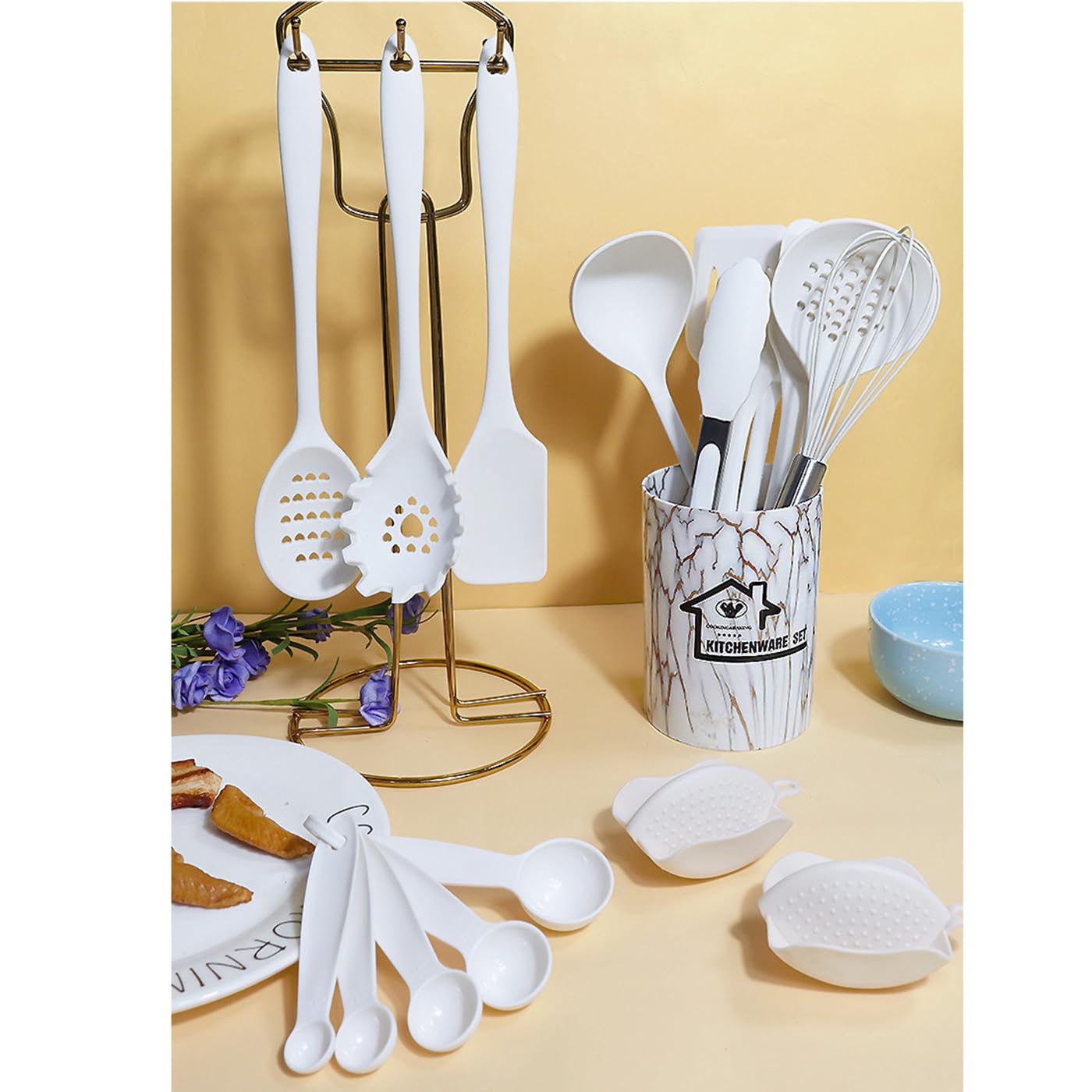 UTENSILIOS DE COCINA DE SILICONA ANTIADHERENTE SET DE 19 PIEZAS ROSA | - Falabella