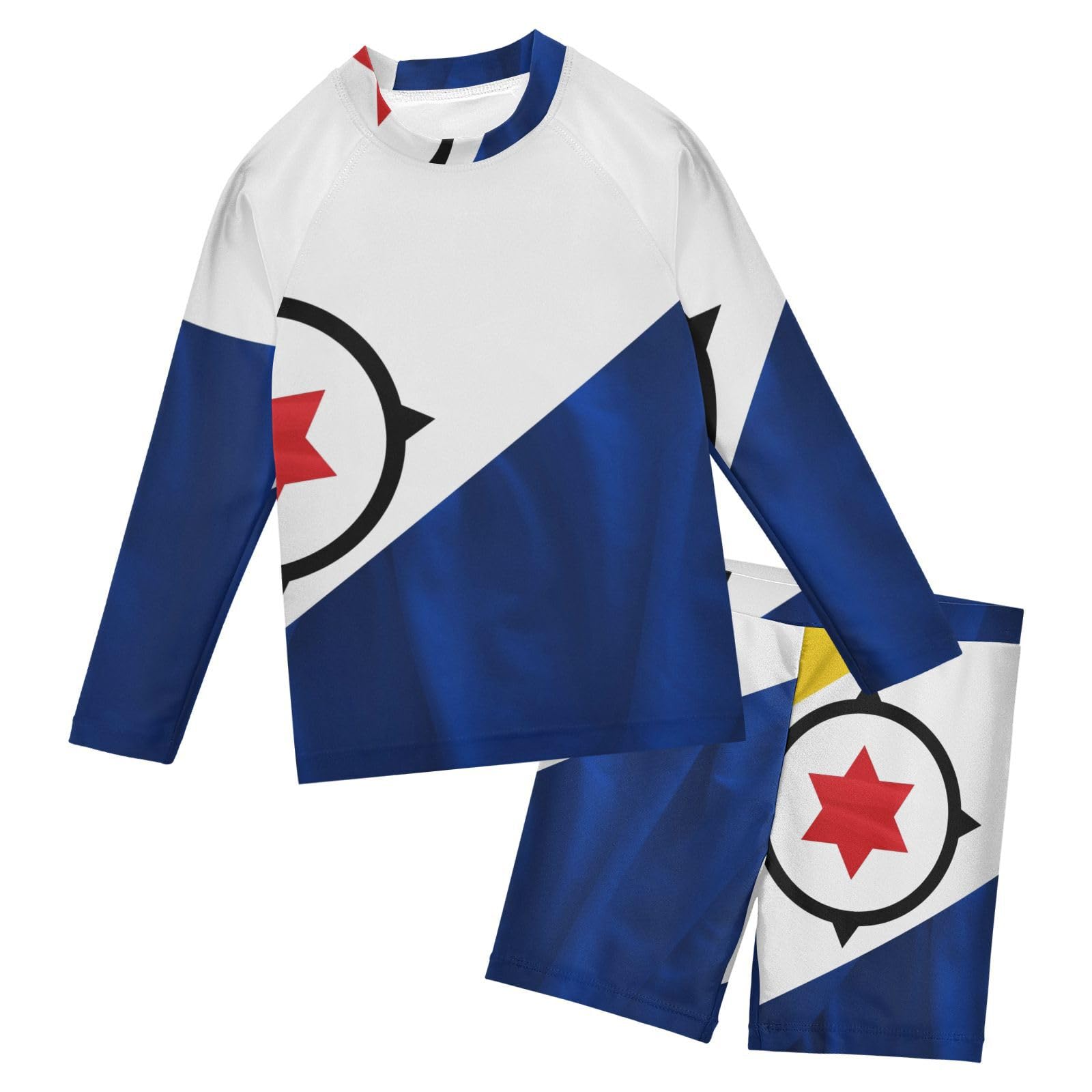 Aflyko Patriot Boys' Rash Guard Set Bonaire Flag SPF 50+ Sun Protection Swimsuit Multicoloured