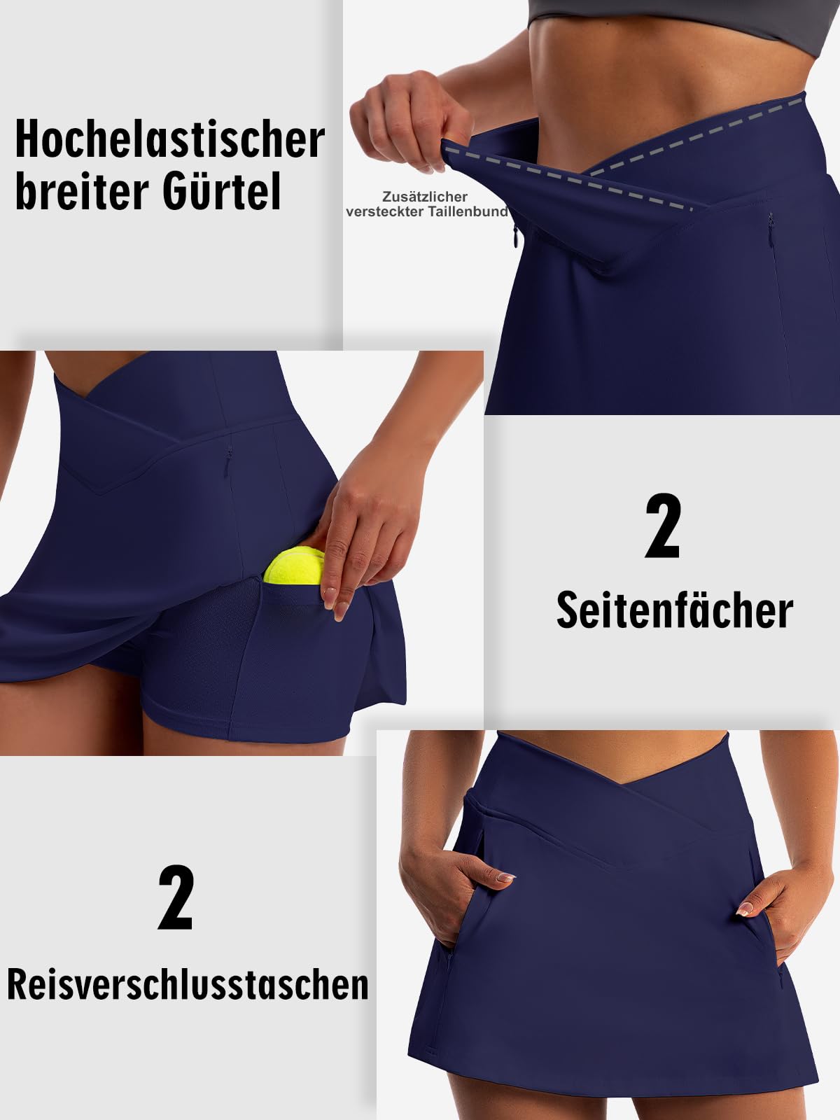 Gonna sportiva da donna, con 4 tasche e pantaloni, elasticizzata, da golf, per escursioni, ciclismo