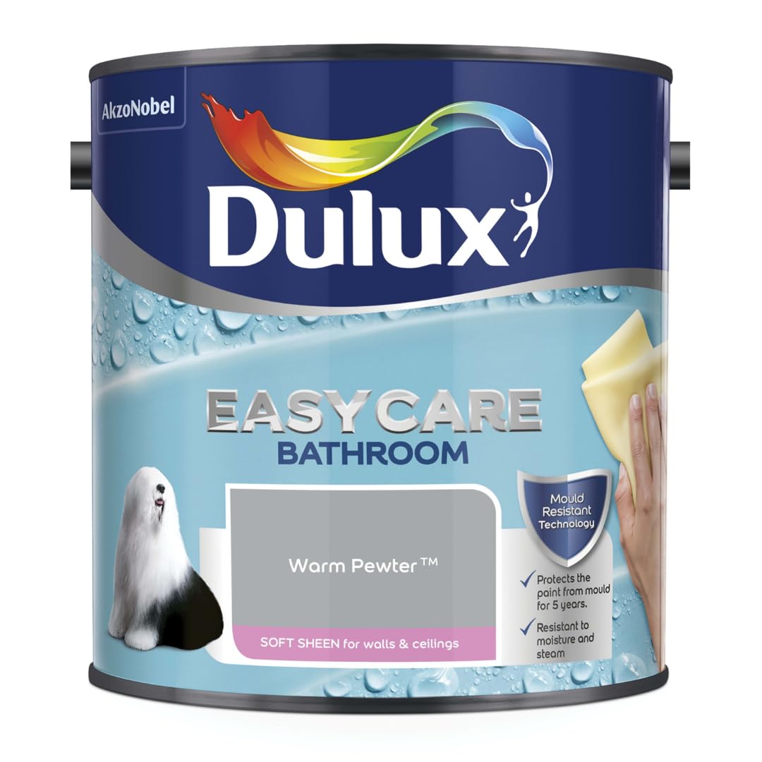 Warm Pewter Dulux Easycare Bathroom Soft Sheen Paint 2.5L – Moisture & Steam Resistant, Mould Protection, Washable Durable Finish for Bathroom Walls & Ceilings