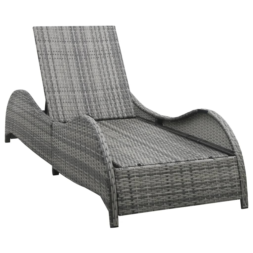 Chaise longue de jardin avec coussin, en polyrotin, anthracite, pour terrasse, dossier réglable, 200 x 73 x 45 cm
