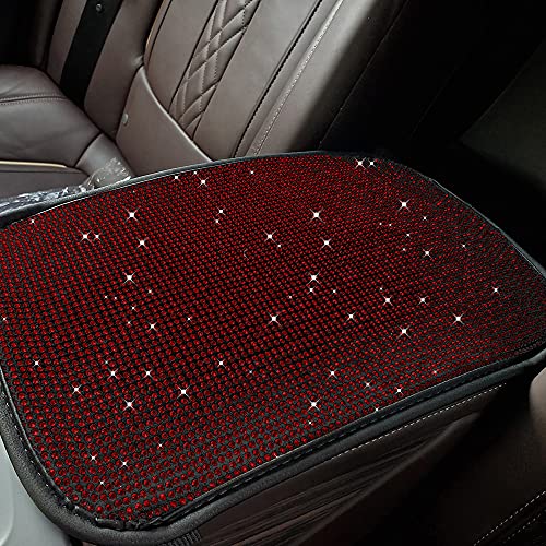LEIWOOR 12.6"x8.66" Women Fashion Bling Car Center Console Cover, Velvet & Diamonds Universal Car Armrest Cover, Center Console Armrest Protector Fit (Red)