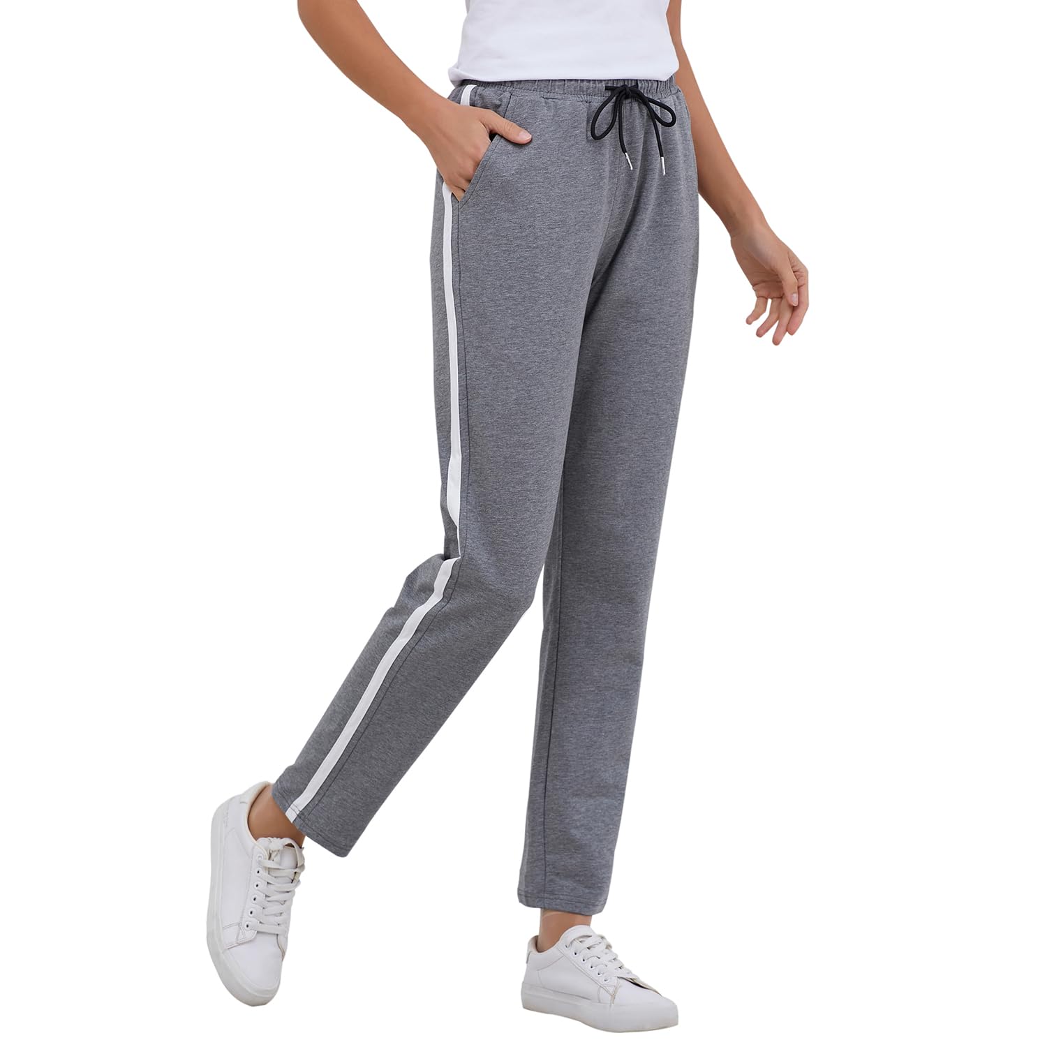 FGFD&OU Jogginghose Damen Sporthose Baumwolle für Frauen Sweathose Laufhosen Trainingshosen Jogger Sweatpants Lang Mädchen Freizeithose mit Streifen Für Sport Yoga Fitness (Tiefgrau, XXL)
