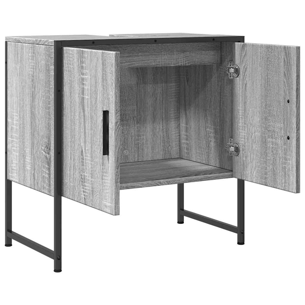 Mobile sottolavabo grigio Sonoma in legno e acciaio verniciato a polvere, 60 x 33 x 60 cm, con molto spazio per riporre oggetti, salvaspazio per bagno, WC degli ospiti, montaggio a parete