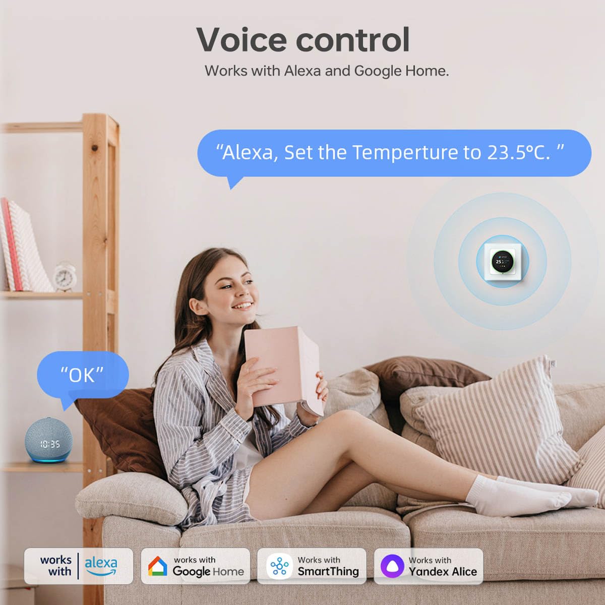 Thermostat Connecté WiFi pour Chauffage au Sol Thermostat d'ambiance WiFi 16 A à Commande par Bouton avec minuterie, économies d'énergie, Compatible avec Alexa, Google Home et SmartThing