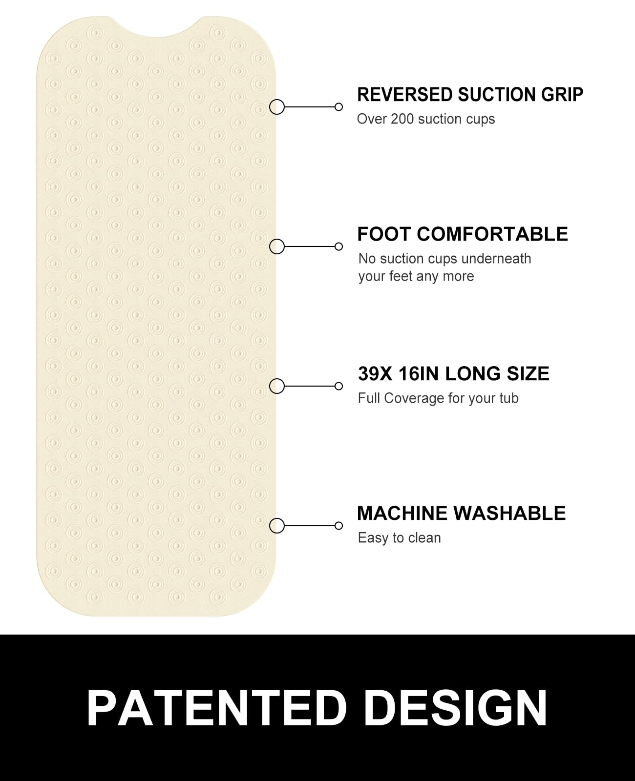 Yolife No Suction Cup Bath Mat: 40x100CM Extra Long Bathmat│Perfect for Refinished Bathtub Mat│Made of Nature Rubber│a Blessing for the Elderly and Children (Beige) - Image 4