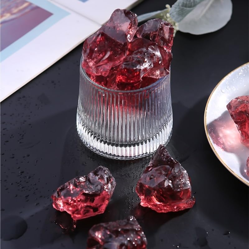 Crystals Raw Stone Wine Red Gravel Indoor Fish Tank Landscaping Stone Home Decoration Glass Stone, 500g-2-4cm