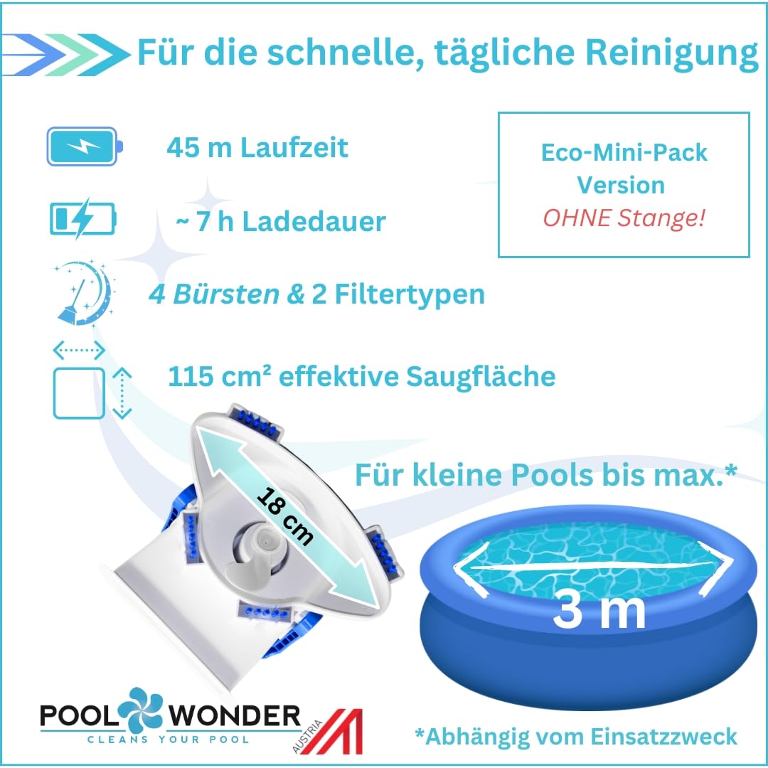Poolwonder Cleverix Akku Poolsauger - Made in Austria - super handlich - Set ohne Stange