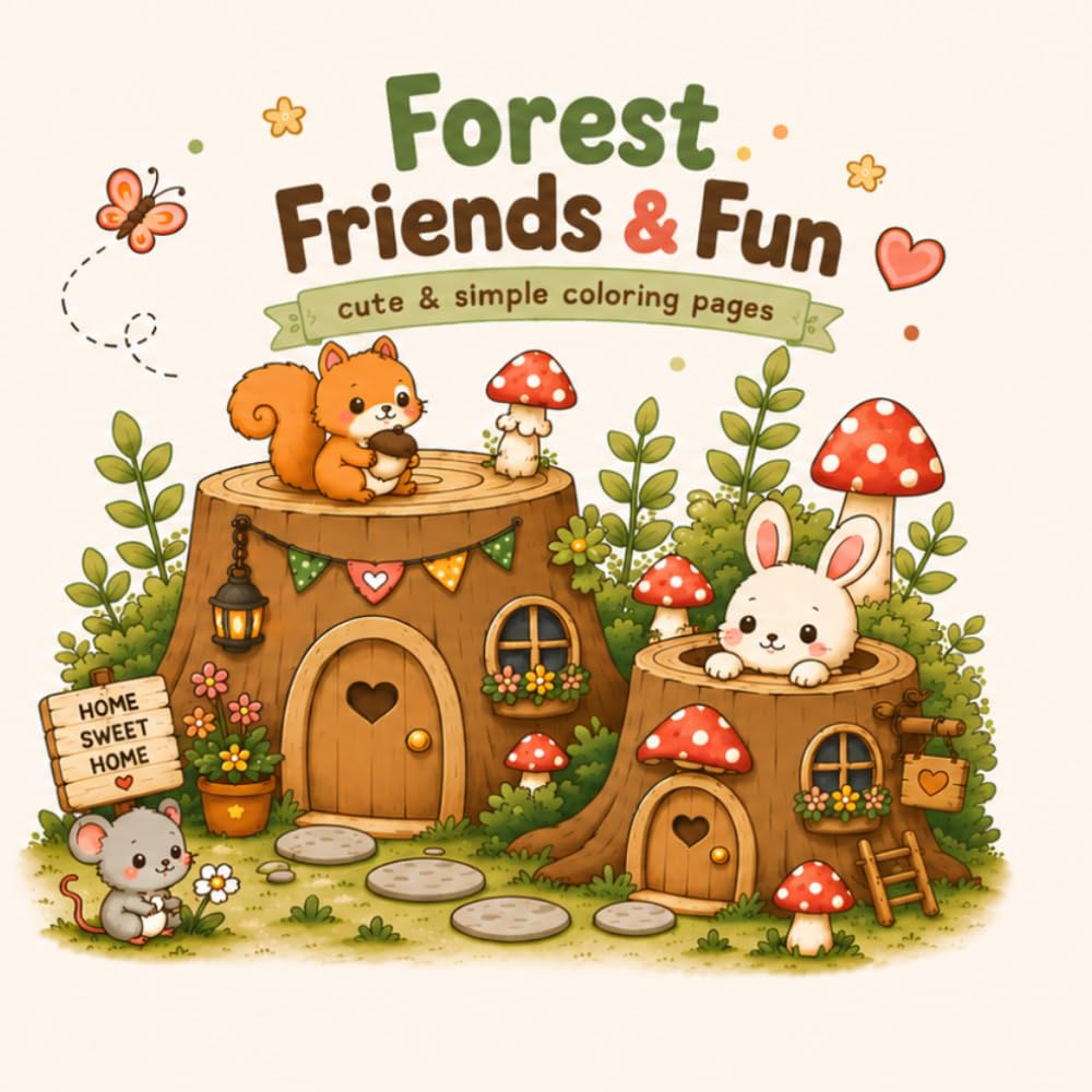 Forest Friends & Fun: cute & simple coloring pages
