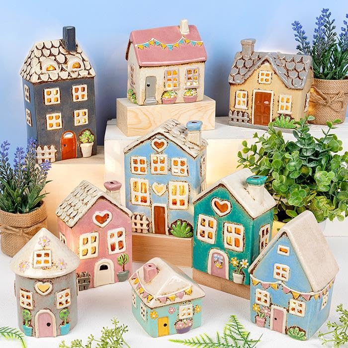Shudehill Giftware Village Pottery Ceramic Tealight Holder Pretty Garden Floral House Pastel Collection (Dark Grey House) - Image 3