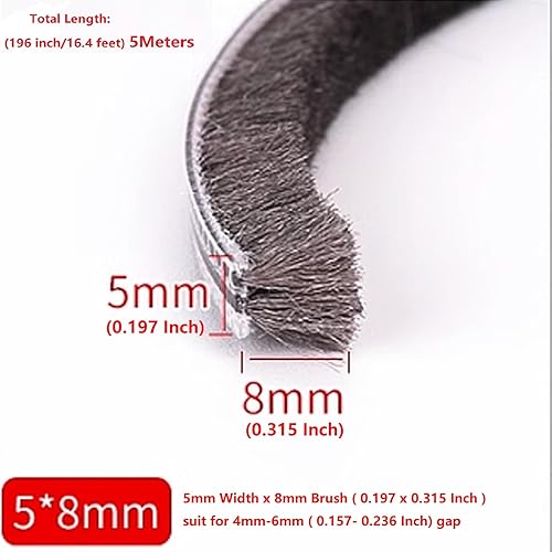 Miniatura 2 de Cinta deslizante de 16 pies (16.4 ft) 196 pulgadas para ventanas y puertas, cinta de extractor de corriente, tira de sellado de cepillo, burlete de