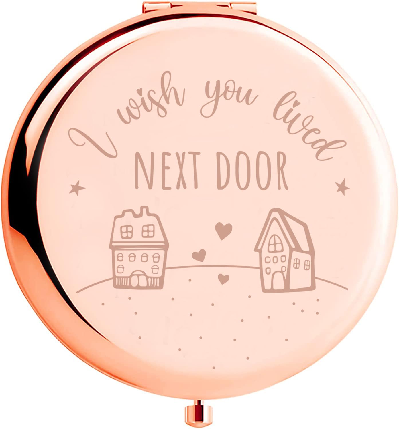Kasuwow I Wish You Lived Next Door Gifts, Best Friend Compact Mirror, Friendship Gifts for Women, Birthday Gifts for Women Hostess Makeup Mirror Gift