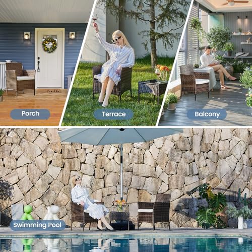 DUMOS Patio Furniture Set 3 Pieces, Outdoor Wicker Furniture with Coffee Table, Modern Rattan Patio Chairs Conversation Sets with Sofa for Garden, Terrace, Porch, Balconies, Lawns(Brown and Beige) - Image 7