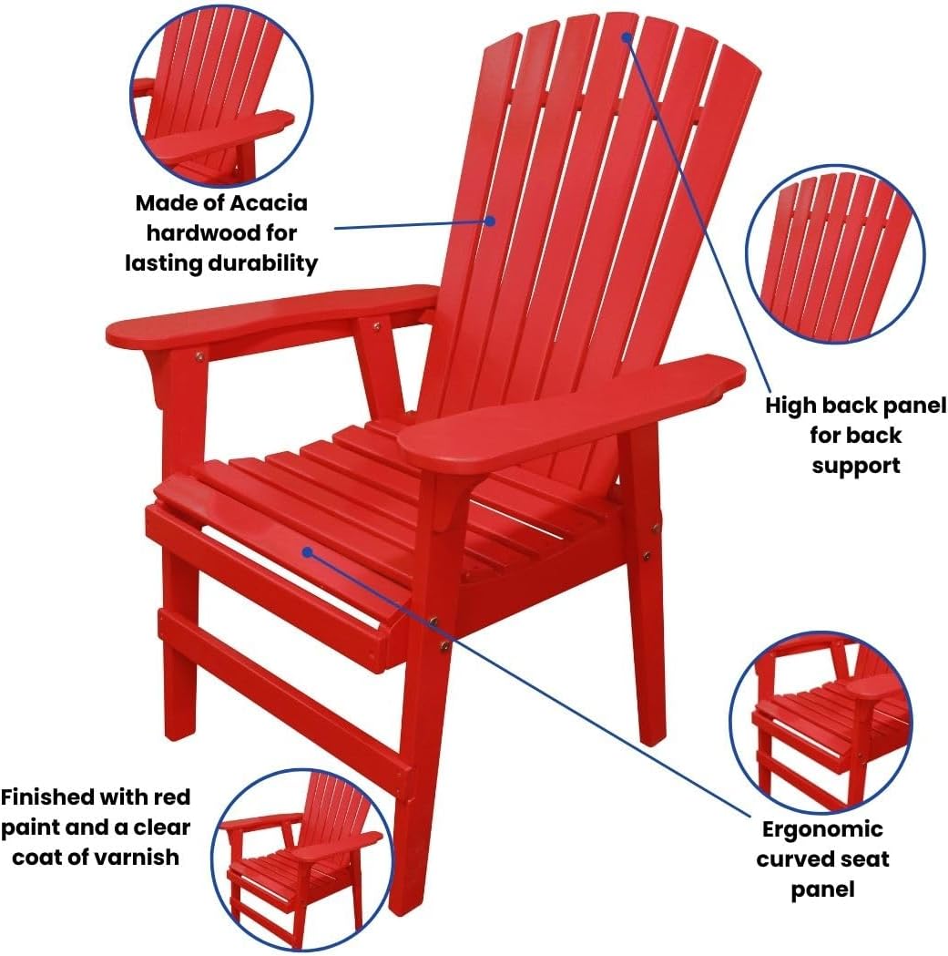 Leigh Country Over-Sized Adirondack Chair, Red, Wooden Wide-Seat for Porch/Patio/Deck