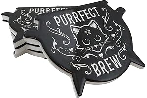 Ebros Gift Wicca Occult Feline Black Cat Purrfect Brew Pentagram Cauldron Shaped...