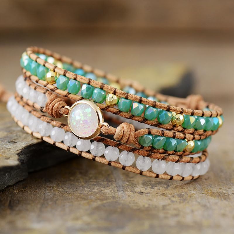 Bracciale Tibetano,Braccialetti Con Perline Intrecciate Multistrato, Bracciali Boho Regolabili Per Donna, Gioielli Con Bracciale Rotondo In Cristallo Bianco Per Uomo Donna